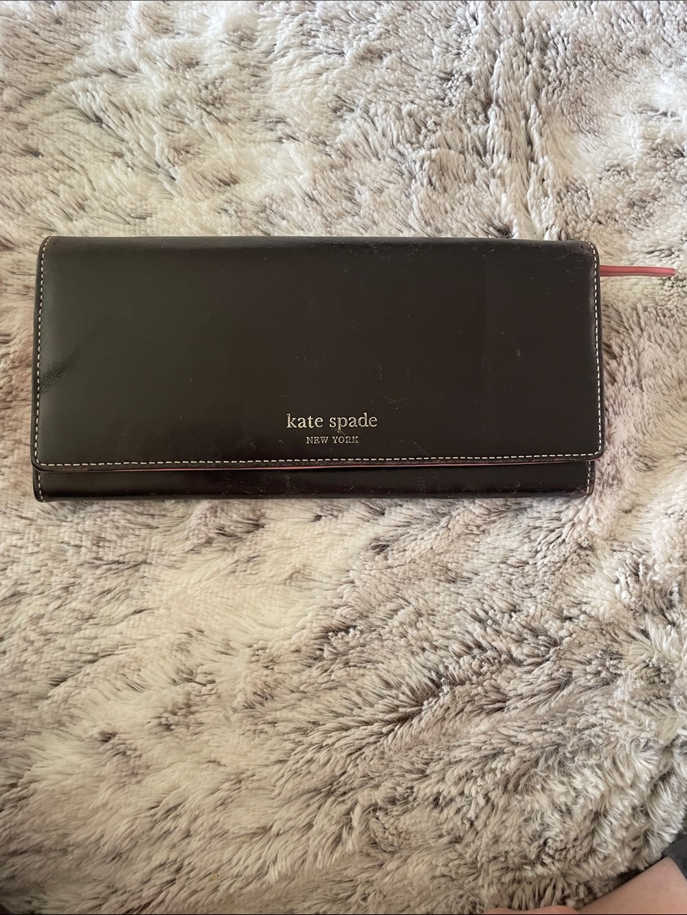 kate spade Black Leather Folded Wallet with Contrast Stitching
